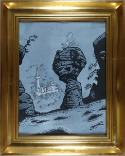 Saudek Kája – Palice u Heřmánek, malba na papíře, kombinovaná technika, 1995