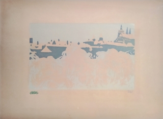 Neurčený autor – Praha, Pražský hrad, původní barevný linoryt, 1926