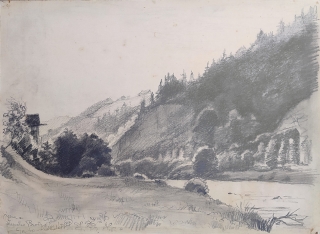 Kubát Antonín – Jizera u Železného Brodu, kresba tužkou, 1940