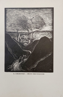 Chlebovský Bohumil – Město mezi haldami, původní dřevoryt, 1932
