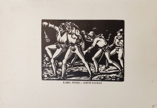 Němec Karel – Noční návrat, dřevoryt, ca 1920