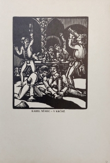 Němec Karel – V krčmě, dřevoryt, ca 1920