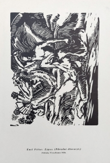 Pitter Emil – Zápas, dřevoryt, 1926