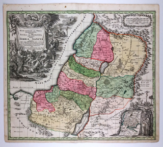 Izrael a Palestina – Seutter Matthäus, stará mapa Svaté země, původní mědiryt, ca 1730