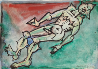 Načeradský Jiří – Figura, kresba uhlem a akvarelem, 2004
