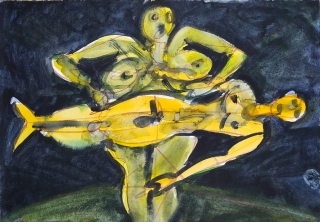 Načeradský Jiří – Bez názvu, oboustranná kresba barevnou tužkou a akvarelem, 2004