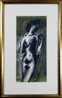 Bauch Jan – Akt s draperií, kresba tuší a temperou, 1979