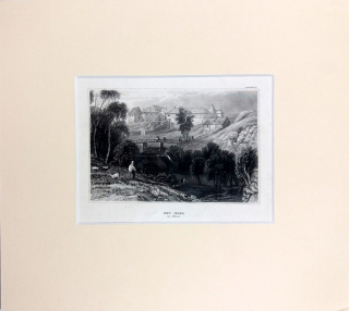 Cheb – pohled na město Cheb přes řeku Ohři, původní oceloryt, veduta, ca 1830