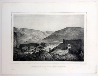 Střekov – Bürger Robert, Semmler C. G., původní litografie, veduta, 1845