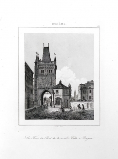 Praha – Staroměstská mostecká věž, Lemaitre, původní oceloryt, ca 1830
