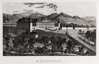 Rychnov nad Kněžnou – pohled na zámek, původní mědiryt, ca 1825
