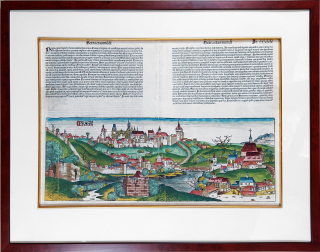 Praha – Praga, Schedel Hartmann, pragensia, původní staře kolorovaný dřevořez, 1493