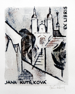 Knobloch Bohuslav – Ex libris Jana Kutílková, barevná litografie, nedatováno