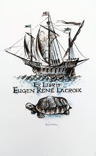 Knobloch Bohuslav – Ex libris Eugen René Lacroix, barevná litografie, nedatováno