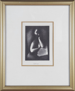 Jiřincová Ludmila – U stolu, litografie s podtiskem, ca 1980