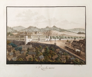 Rychnov nad Kněžnou – A. Pucherna, staře kolorovaný původní obrysový lept, 1797