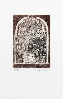 Ryvolová Karla – Ex libris Májka, lept s barevným podtiskem, č. 58/60, ca 1980