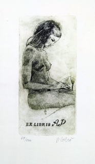 Lubič Josef – Ex libris A. P., zrnkový lept, 1979