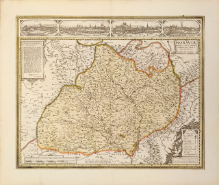 Morava – Komenského mapa Moravy, Nicolas Visscher, původní mědiryt, 1680