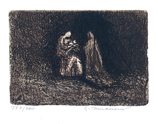 Tomanová Emilie – V Betlémě, původní lept, česká grafika, 1993