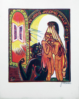 Váchal Josef – Ex libris Jaromír Malý, původní čtyřbarevný dřevoryt, 1925