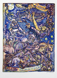 Váchal Josef – Ex libris Aleny Klinkovské, původní tříbarevný dřevoryt, 1925