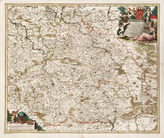 Čechy – Johannes de Ram, staře kolorovaný původní mědiryt, ca 1685