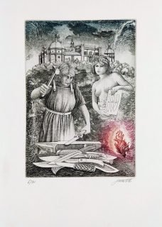 Dudek Josef – Kovář, Bečov nad Teplou, původní barevný lept, č. ex. 6/70, 2016
