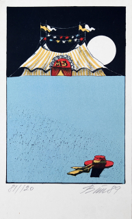 Bím Tomáš – Cirkus, původní barevná litografie, 1989