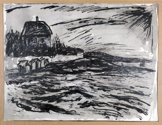 Reynek Bohuslav – Stromy v létě, kresba tuší kolorovaná akvarelem, 1918
