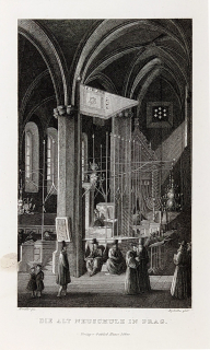 Praha – Staronová synagoga, W. Kandler, Jos. Rybička, původní oceloryt, ca 1850