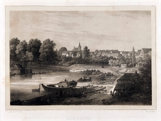 Lovosice – Arldt Carl Wilhelm, původní tónovaná litografie, 1845