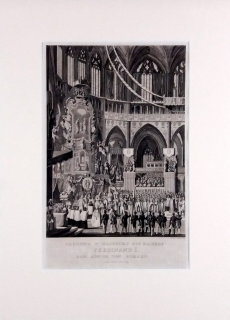 Praha – Korunovace císaře Ferdinanda I., Haase Gotlieb, oceloryt, 1840