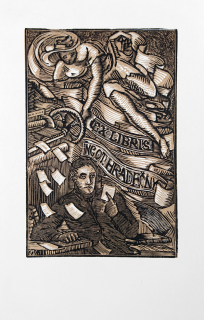 Váchal Josef – Ex libris Ing. Ot. Hradečný, původní barevný dřevoryt, 1936