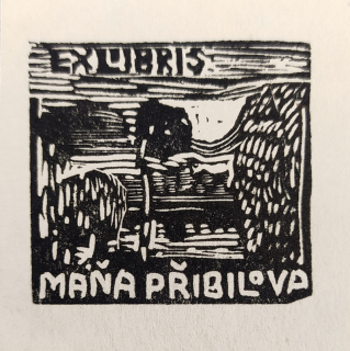 Váchal Josef – Ex libris Máňa Přibilová, původní dřevoryt, 1911
