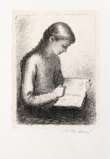 Kazdová-Hirková Milada – Čtenářka, litografie se žlutým podtiskem, 1959