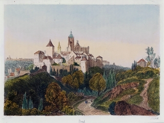 Praha – Pražský hrad, veduta, kolorovaná litografie, ca 1860