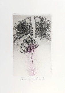 Kulhánek Oldřich – Ex libris Dr. Otmar Premstaller, původní barevný lept, 1995