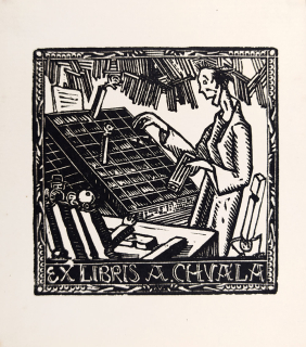 Váchal Josef – Ex libris Alois Chvála, původní dřevoryt, nedatováno