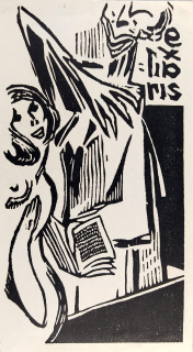 Váchal Josef – Ex libris (M. Helcelet), původní linoryt, 1921