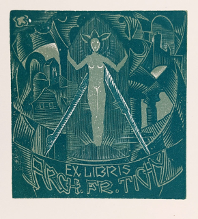 Váchal Josef – Ex libris Architekt František Tichý, barevný dřevoryt, 1921