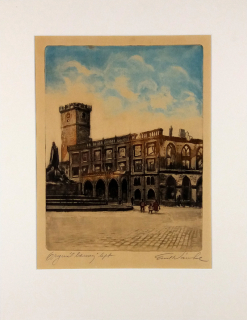 Wänke, Emil; Praha „Staroměstská radnice“, původní barevný lept ca 1950