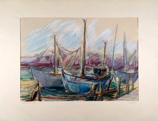 Kučera Miroslav – Warnemünde, kresba suchým pastelem, 1956