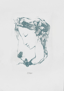 Jiřincová Ludmila – Něha, litografie s bílým podtiskem, ca 1970