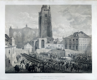Praha – Korunovační průvod na Pražském hradě, Gurk, Wolf, původní litografie, 1836