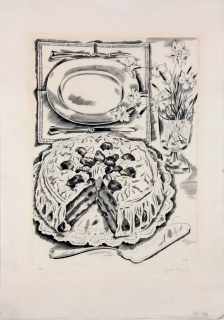 Bouda Cyril – Zátiší s dortem, původní mědiryt, 1935, grafický list k prodeji