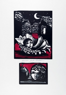 Šechtlová Marie Michaela – Jasná noc, kolorovaný dřevoryt, ca 1990