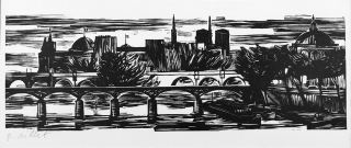 Lukavský Jaroslav (?) – Město, dřevoryt, ca 1960