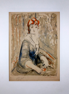 Nowak Willi – Dívčí portrét, původní barevná litografie, ca 1930