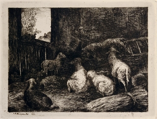 Nowopacký Jan – V ovčíně, lept, vydal Hollar, 1942